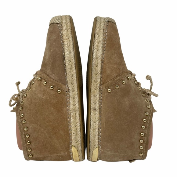 Stuart Weitzman - Beige Suede Lace-Up High Top Espadrilles W/ Gold Studs Sz 7M - Picture 6 of 16
